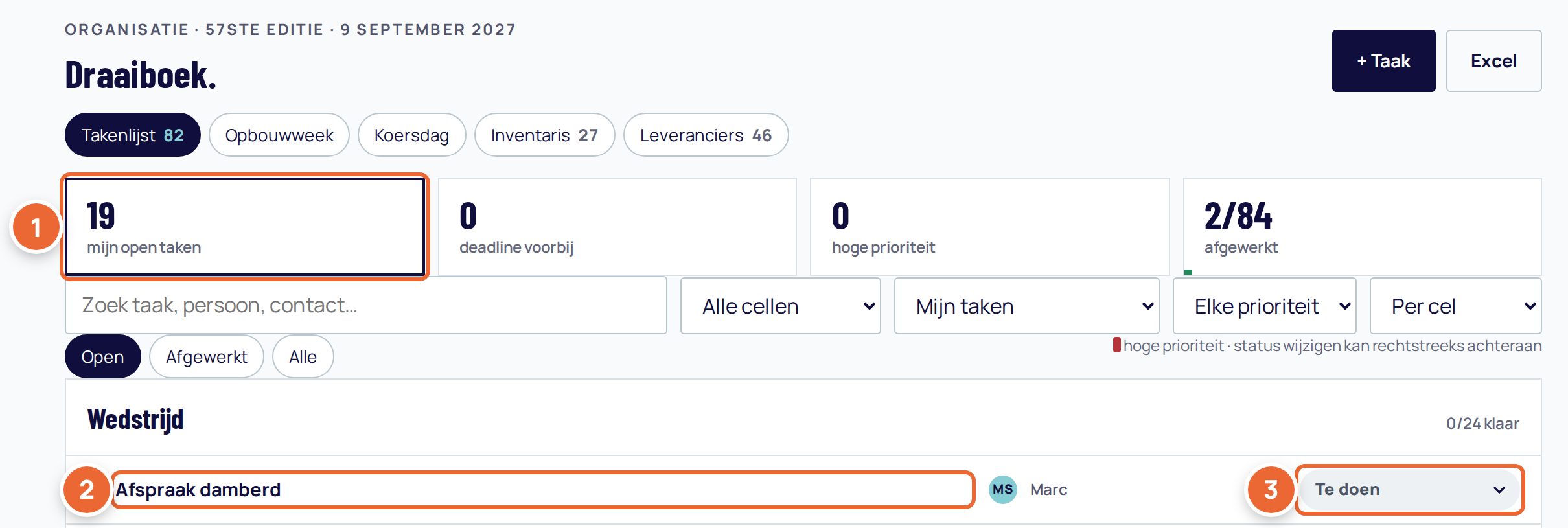 Het draaiboek met mijn taken